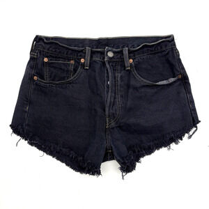 Levi's 501 Black Cotton High Rise Button Fly Raw Hem Cut Off Denim Shorts 30x3"
